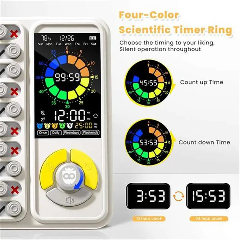 أداة AT82-ADHD مؤقت بصري 5 في 1 للأطفال والكبار، للأطفال الذين يعانون من التوحد، جدول مرئي لمؤقت المهام 12/24 #6