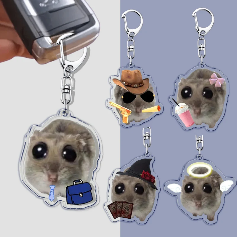 Fun Meme Im Just A Girl Sad Hamster Key Chain Keychains Ring for Accessories Bag Funny Pendant Keyring Jewelry Fans Gifts