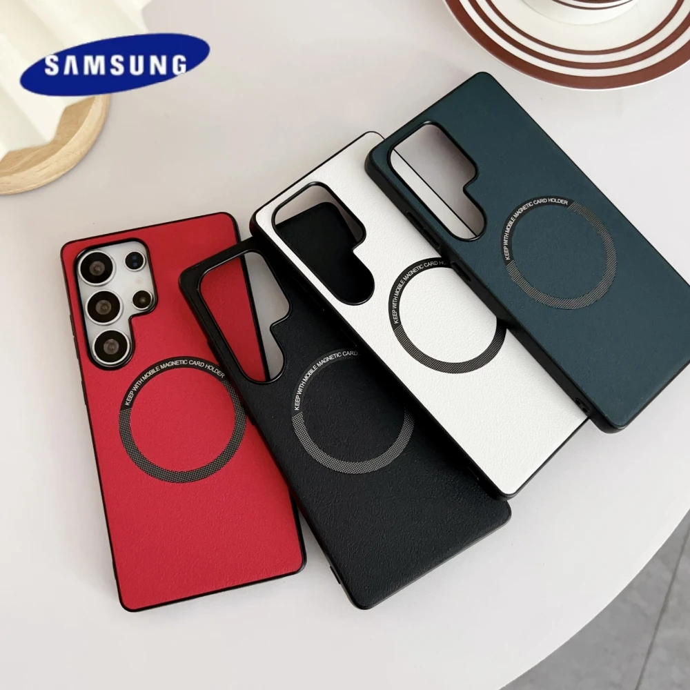 Leather Texture Magnetic For Magsafe Case For Samsung Galaxy S25 Ultra S24 Plus S23 FE S22 S21 S20 Note 20 Ultra A56 A72 Cover