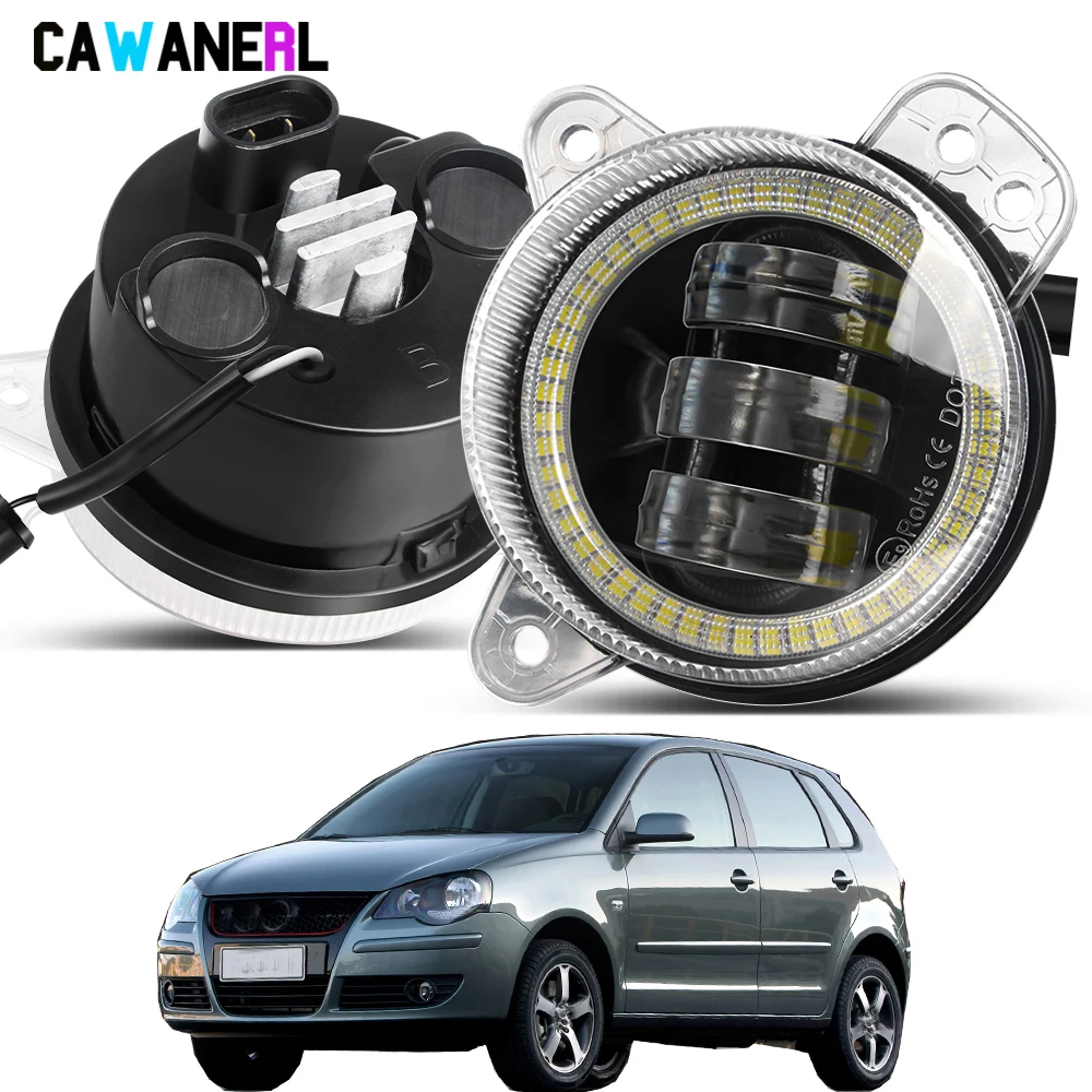 2 X Angel Eye Fog Light 30W 6000LM Car LED Fog Daytime Running Lamp DRL For Volkswagen VW Polo MK4 9N3 2005 2006 2007 2008 2009