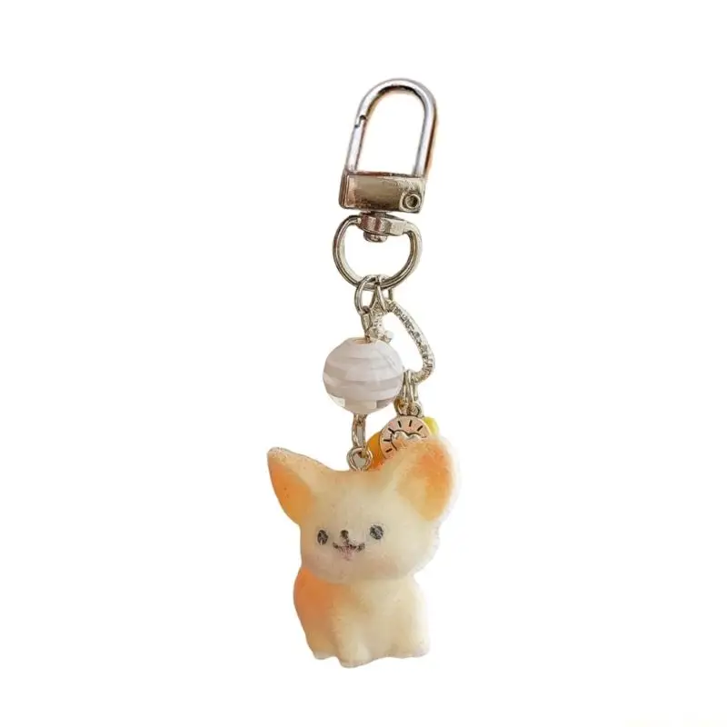 31BF Flocking Resin Keychain Soft Grip Fennecs Foxes Designs Decorative Accessory for Keychains