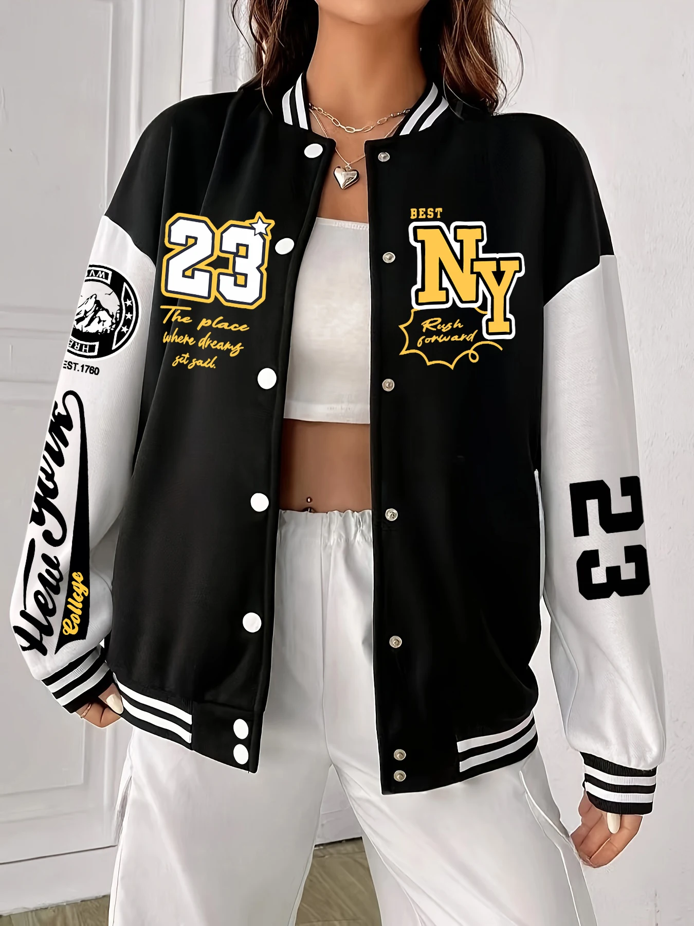 

Женские куртки New York Art Letter 23, флисовая свободная куртка Y2K, забавная уличная одежда больших размеров, осенняя модная бейсбольная майка