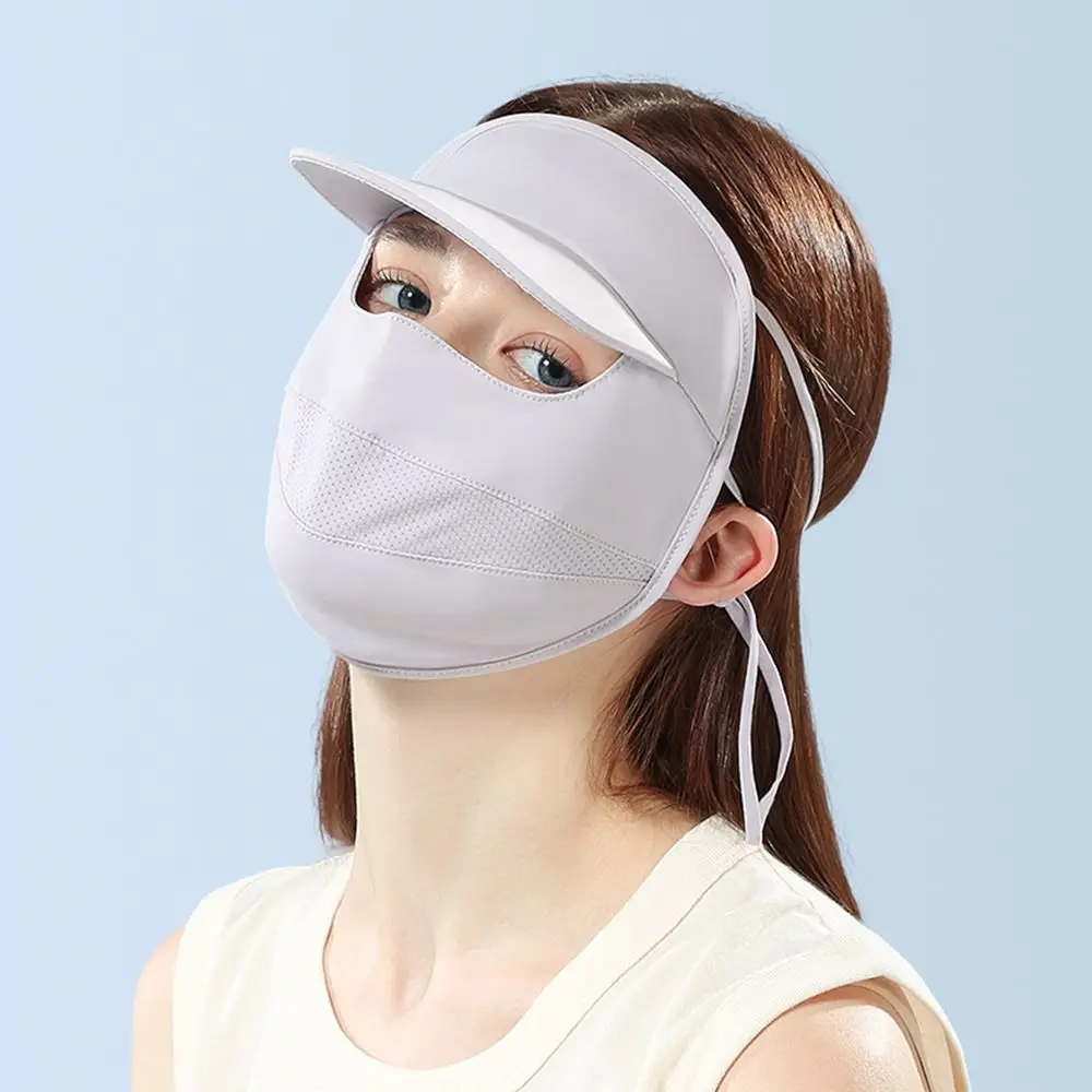 

Thin UV Protection Ice Silk Veil Masks With Brim Elastic Sunscreen Face Shield Adjustable Solid Color Face Gini Mask Women/Girls