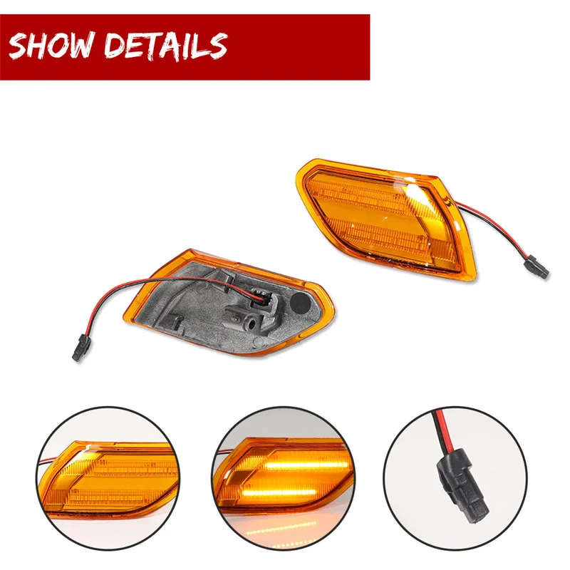 2Pcs Car Amber LED Front Bumper Side Marker Turn Signal Blinker Light For Jeep Wrangler JL 2018-2021 Gladiator JT 20-21