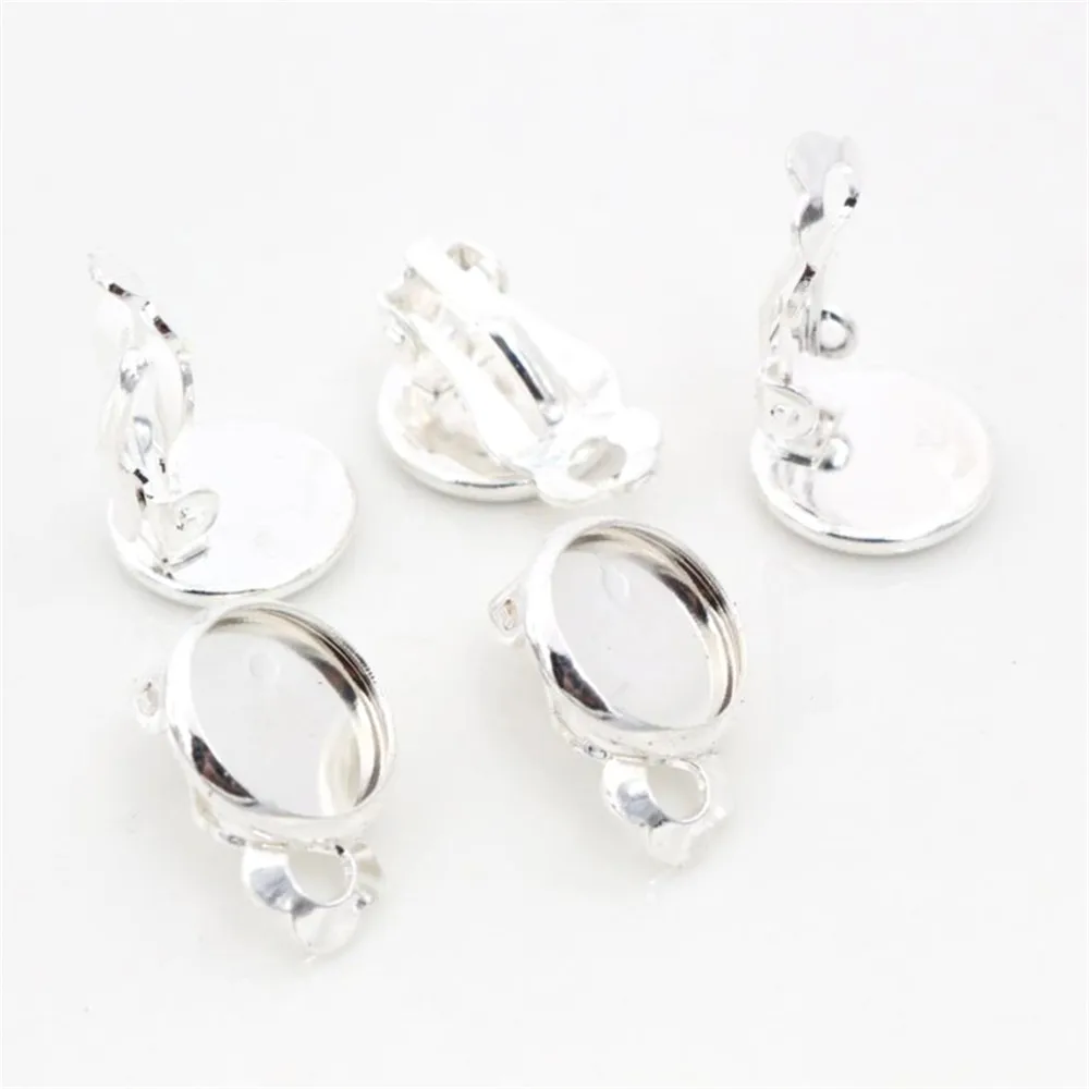 10mm 10 sztuk/partia miedzi materiał klipsy ucha 8 kolory Plated, kolczyki puste/Base,Fit 10mm szklane kaboszony, kolczyk ustawienie — zdjęcie 4
