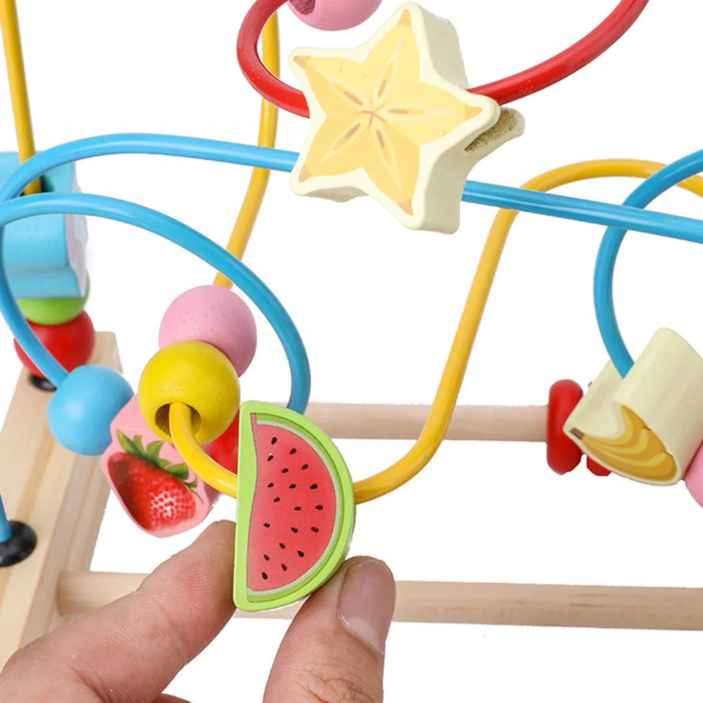 1Pcs Fruit Round Beads Maze Plaything Early Education Game Colorful Wooden Beads Parent Child Interaction Round Bead Toy