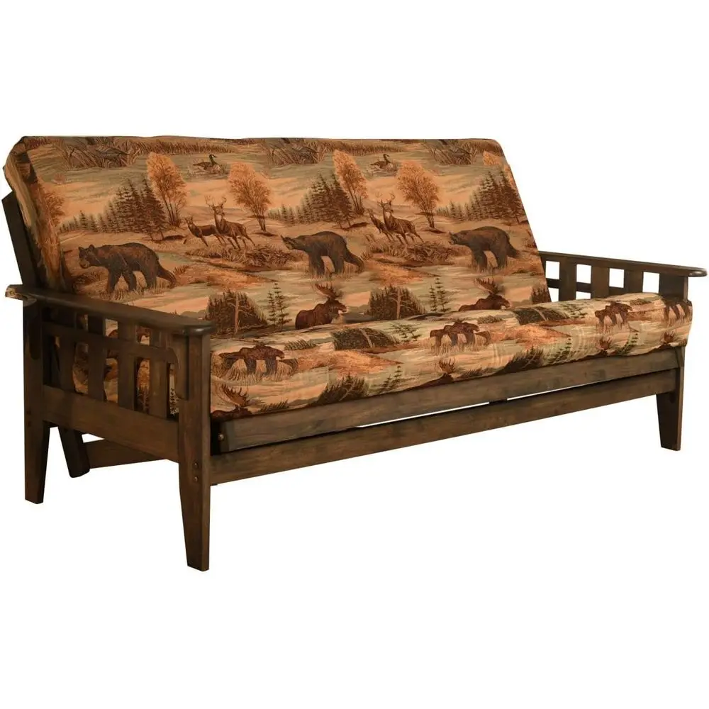 

Rustic Walnut Full Size Wood Bed with 8 Innerspring Mattress and Optional Drawers