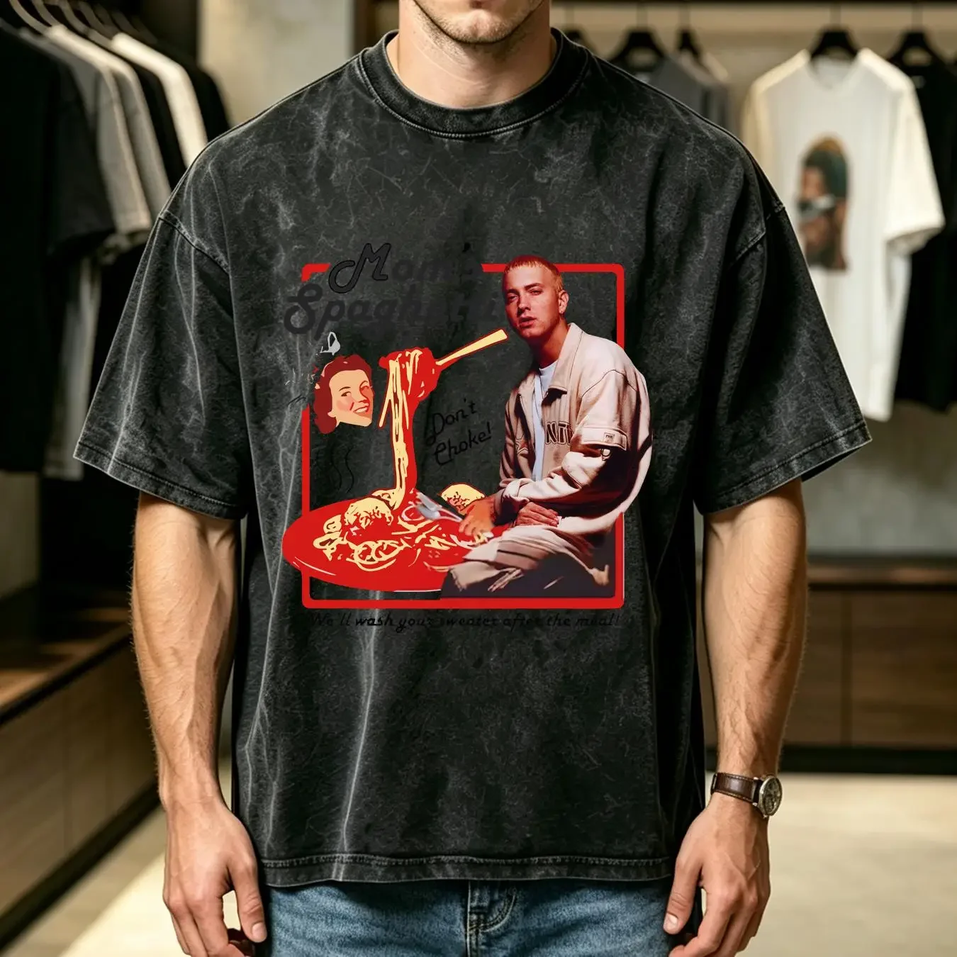 washed T Shirt Eminem Mom's spaghetti For Fans All Size 1V2190 vintage Washed Casual Stretched Breathable Stylish