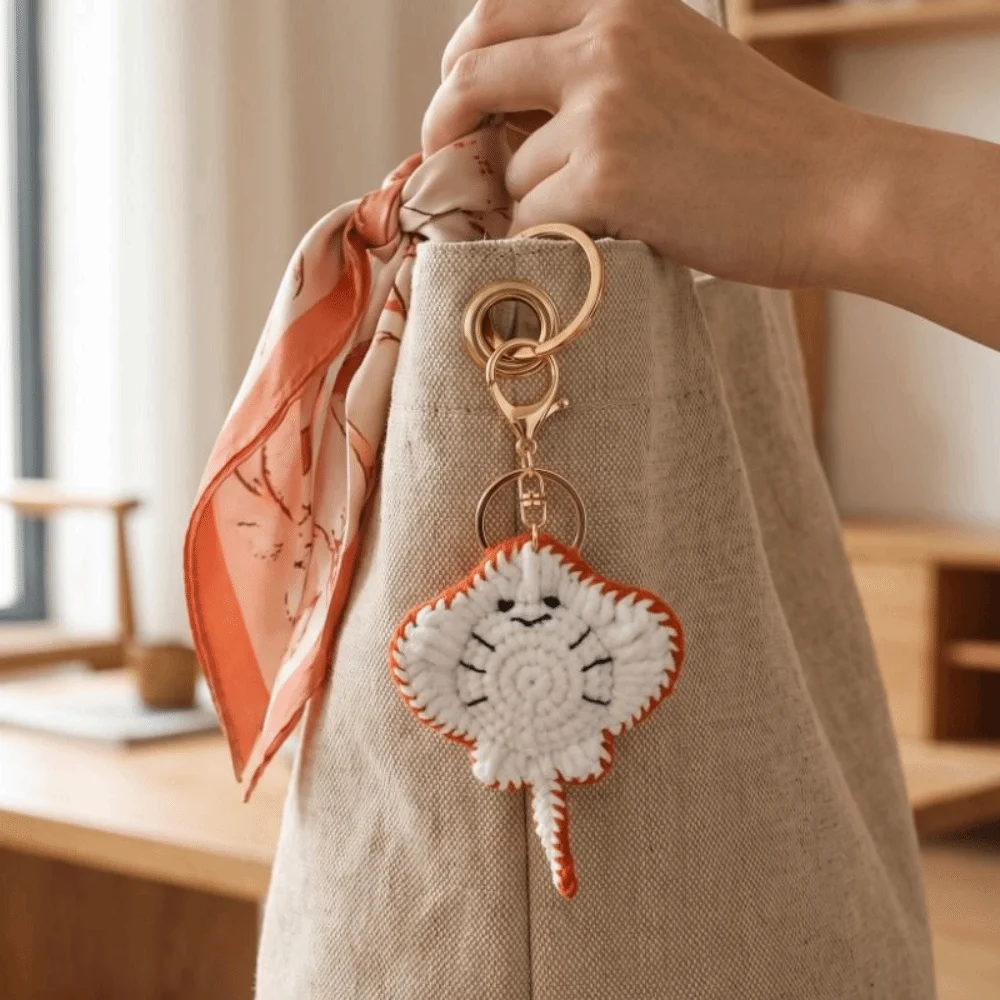 Wool Making Knitted Manta Ray Keychain Bag Pendant Cartoon Crocheted Keychain Weaved Handmade Marine Crochet Pendants