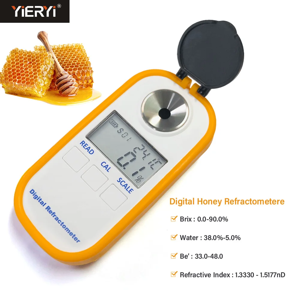 Réfractomcirculation numérique du miel, 3 en 1, 0-90% Brix 5,0% ~ 38,0% Humidité 33,0 ~ Imprimé 0 Baporcelaine Érable SistressMélasse Malt Fournitures d'apiculture