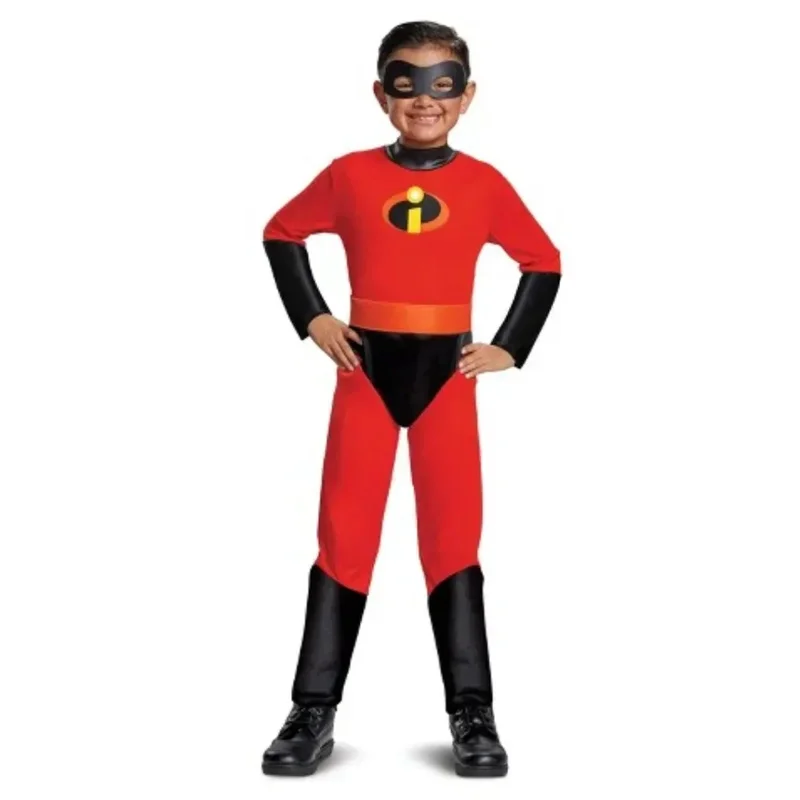 EE01 Kids The Incredibles Cosplay Costume Anime The Incredibles Red Jumpsuit Bodysuit Mask Full Set Halloween Costumes for BIo0！