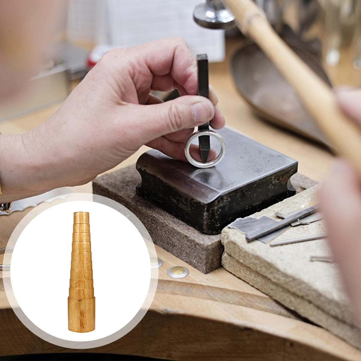 

Wooden Bangle Mandrel Tool For Bracelet Forming Repairing Round Oval Durable Sturdy Portable Jewelry Making Accessory (Wood
