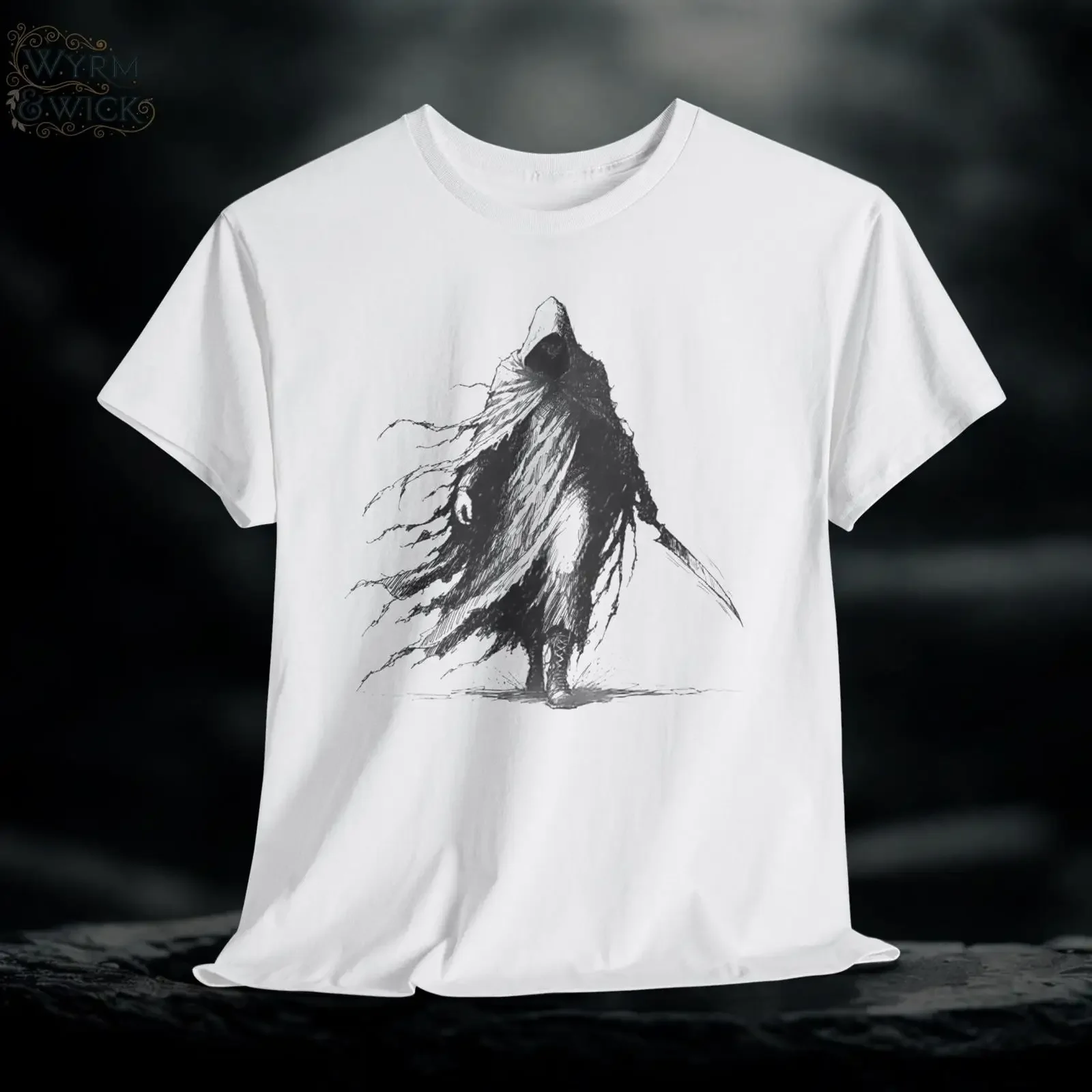 Rag Wraith Killer gothic horror graphic tee Dark Skull Ragged Ghost vintage Washed Top For Everyday Wear Breathable streetwear