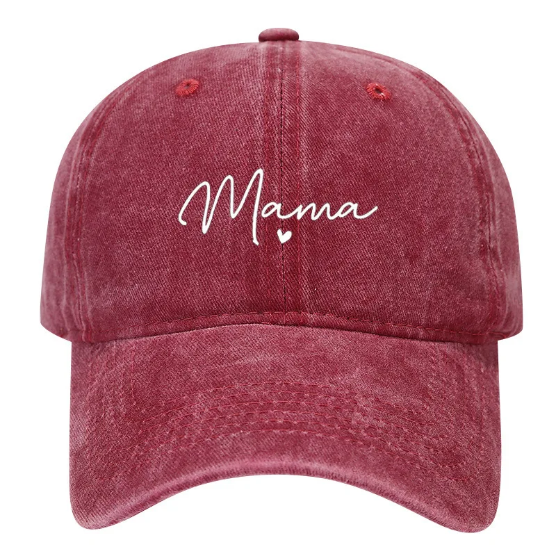 Washed baseball cap with letter printing, Mama summer casual versatile duckbill cap, Mother\'s Day hat