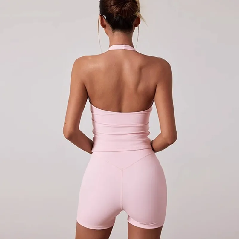 Gilet sportivo da yoga con scollo a V Canotte da fitness elastiche attillate da donna Camicie senza maniche da palestra Top da allenamento per corsa Halter Abbigliamento sportivo Petto