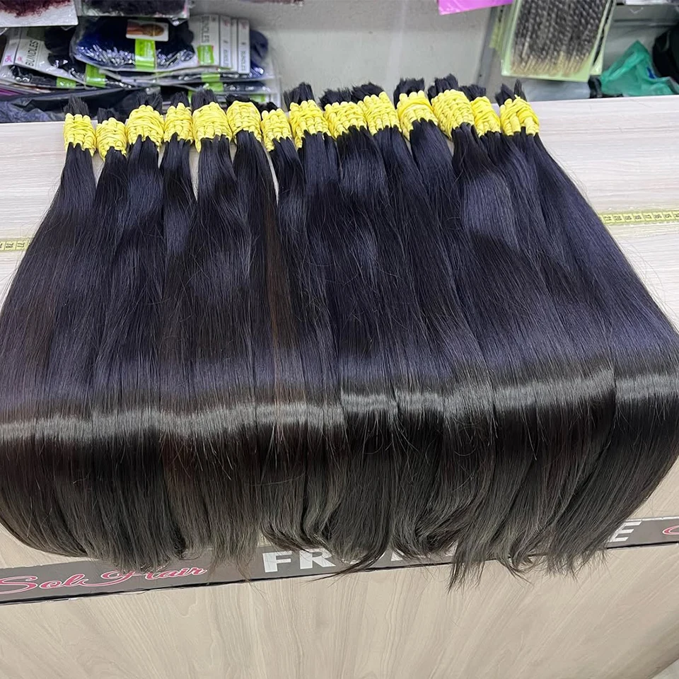 

100% настоящие девственные человеческие волосы, объемные высококачественные натуральные волосы, пучок 12А, плетение для плетения, необработанные, без утка, 1B, прямые волосы