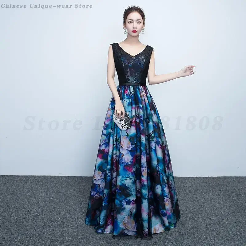 

Sleeveless Bridal Gown V-Neck Long Vestidos Luxury Printed Lace Wedding Dress Women Evening Elegant Chesongams Backless Robe