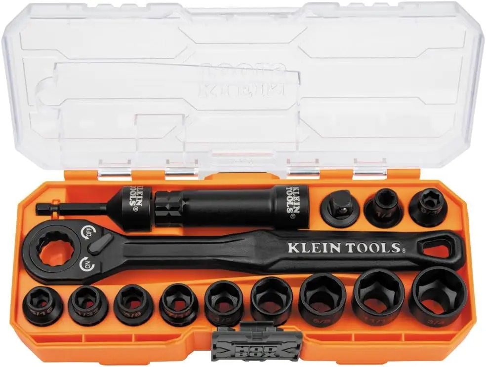 

15-Piece Pass Through Socket Set, SAE Impact with MODbox Case, Sockets, Bits, Accessories and 3/8-Inch Drive Adapter