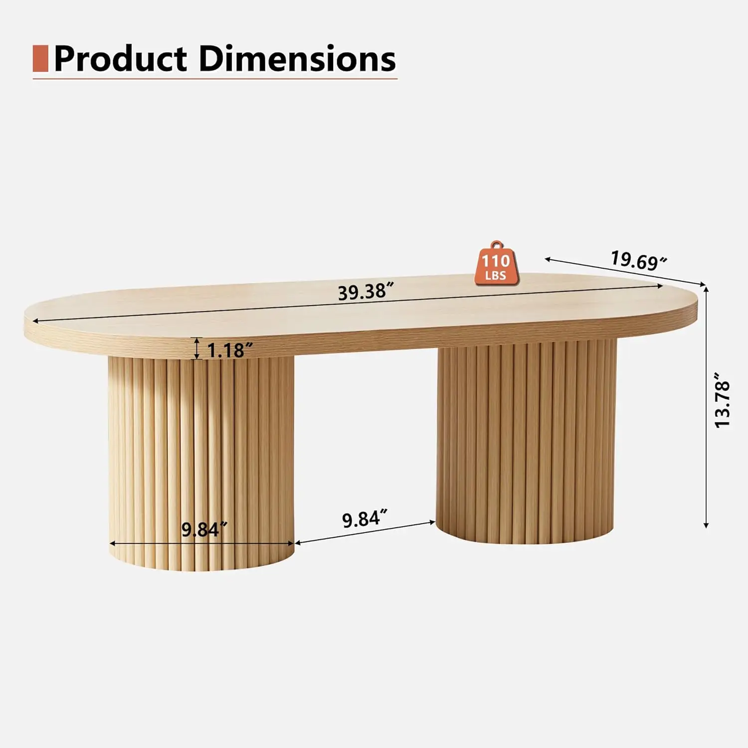 Oval Fluted Coffee Table, Farmhouse Wood Coffee Table Mid Century Modern Center Table Boho Living Room Tables For