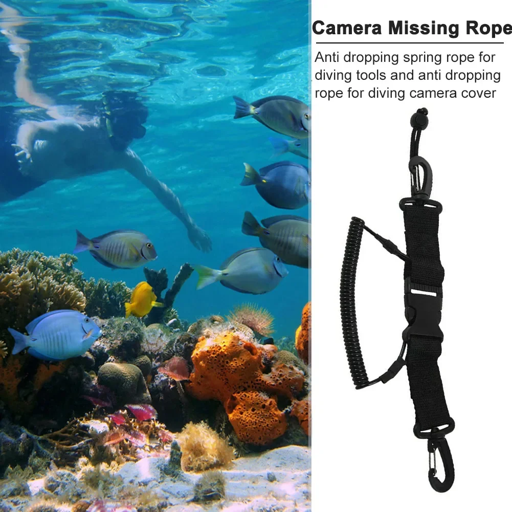 Scuba Diving Lanyard Diving Camera Safety Anti Lost Coil Rope Buckle Clip Hook Anti Fall Rope for Underwater Camera Accessories