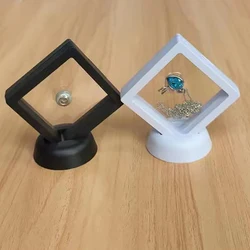 PE Floating Beads Jewelry Storage Box Square Diamond Gem Organizer Ring Coin Badge Display Showcase Necklace Stand