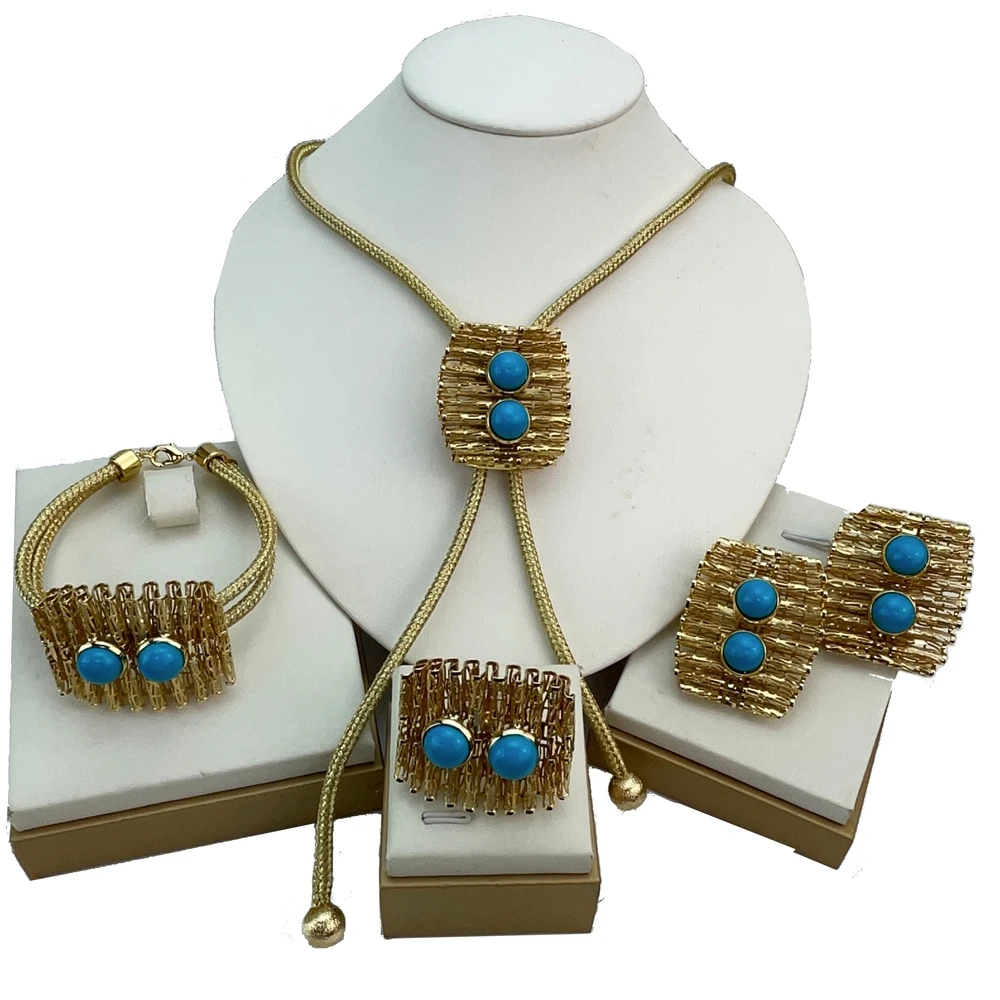 EMMA موضة دبي مطلية بالذهب الخرز القلائد أقراط خواتم مجموعات المجوهرات الجميلة للنساء هدايا مجوهرات الزفاف FHK21457