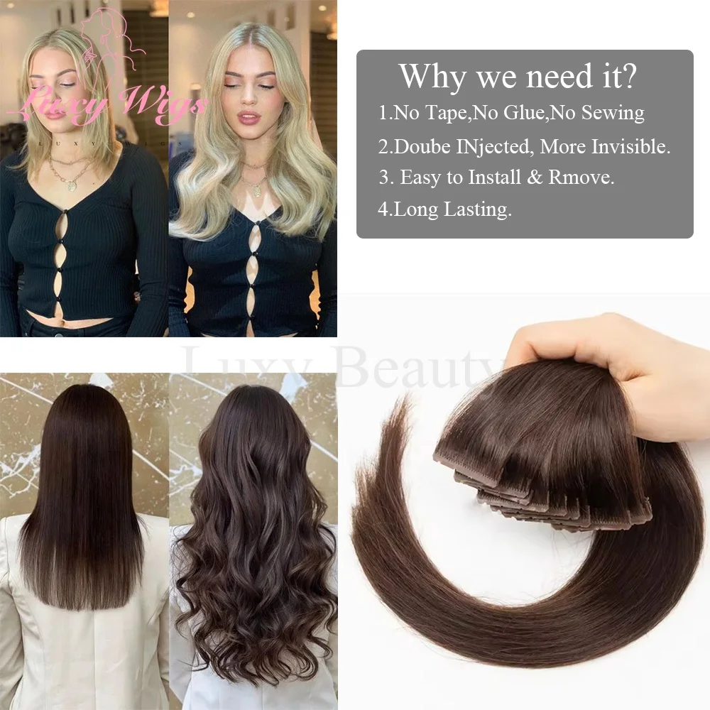 براون غير مرئية ثقب لحمة وصلات شعر شعر الإنسان Balayge شقراء مزدوجة الجانب التوأم تبويب لحمة شعر مستعار بشري 10 قطعة/الحزمة #5