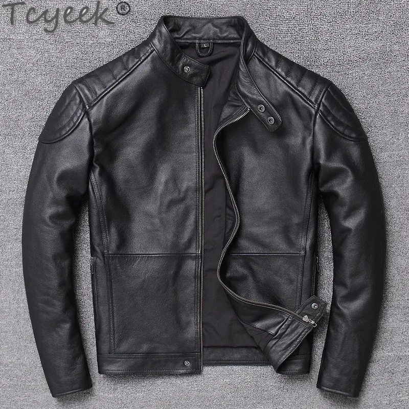 

Men's Genuine Leather Jacket 2022 New Cowhide Male Short Motorcycle Leather Jackets for Men Black Casual Coats Chaquetas Lq486