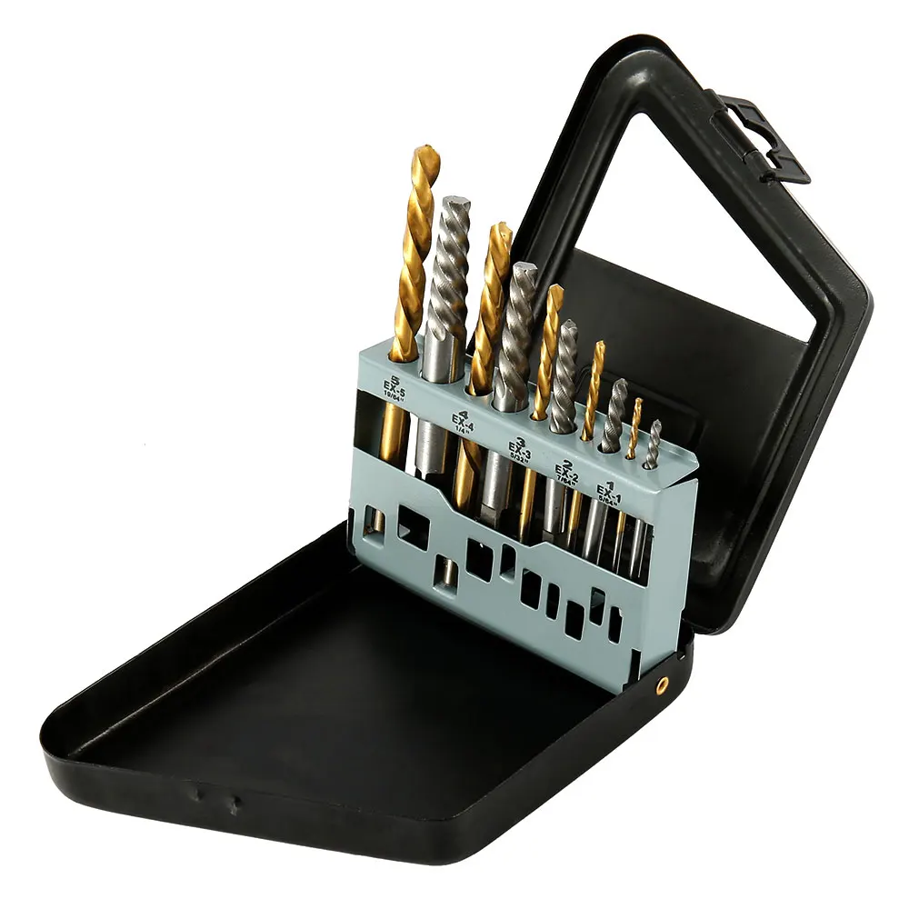 10Pcs Damaged Screw Extractor Set Multiple Size Screw Remover Tool Kit Stripped Bolt Extractor Kit for Damaged Broken Frozen