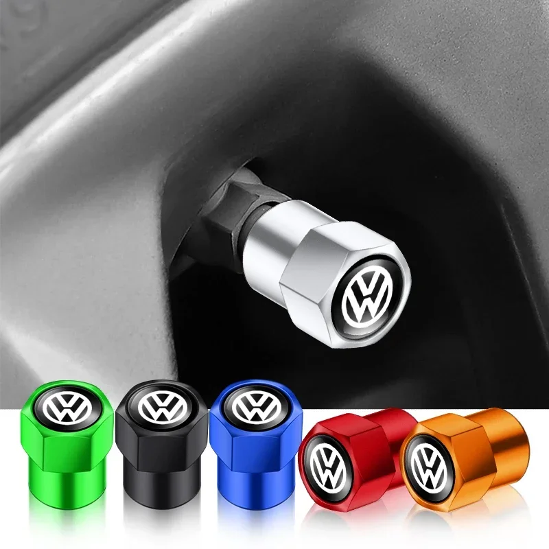 4Pcs Tire Valve Cap Car Tyre Air Valve Covers for Volkswagen VW Beetle Touareg Tiguan CC T-ROC Golf 4 5 6 7 T4 T5 Passat RLINE R