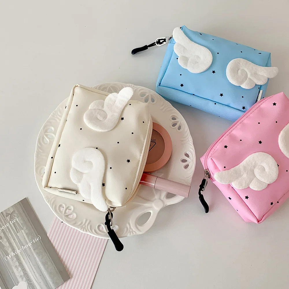 Borsa da donna piccola custodia per trucco utile custodia per cancelleria dolce cartone animato angelo decorazione tasca portatile mini borsa carina