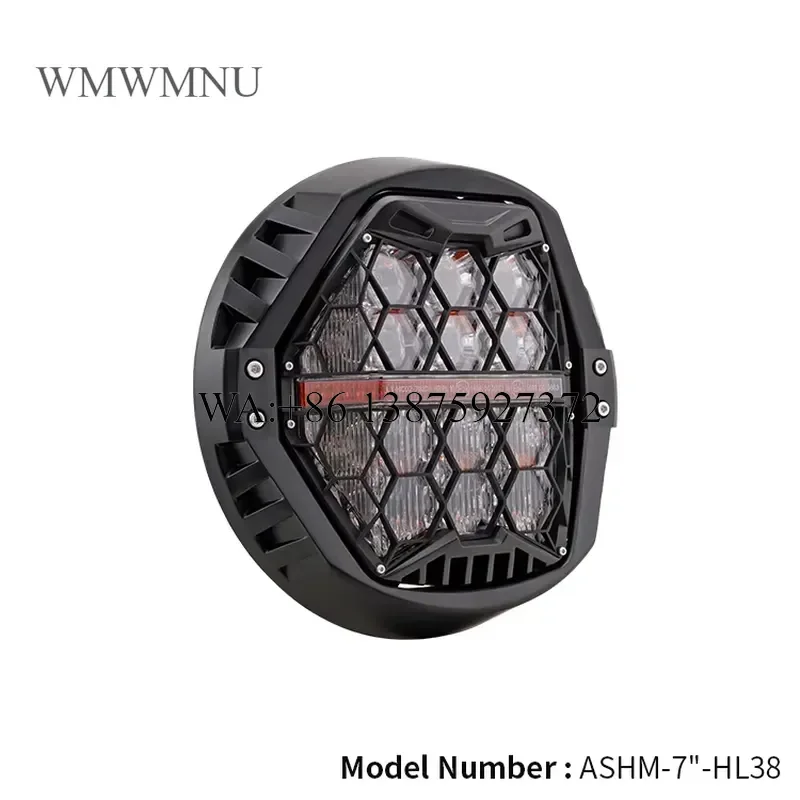 Wmwmnu 120W 7 Inch Honeycomb LED Headlight High Low Beam with Amber Turn Signal for Harley Street Glide 2006-2022 Motorcycle