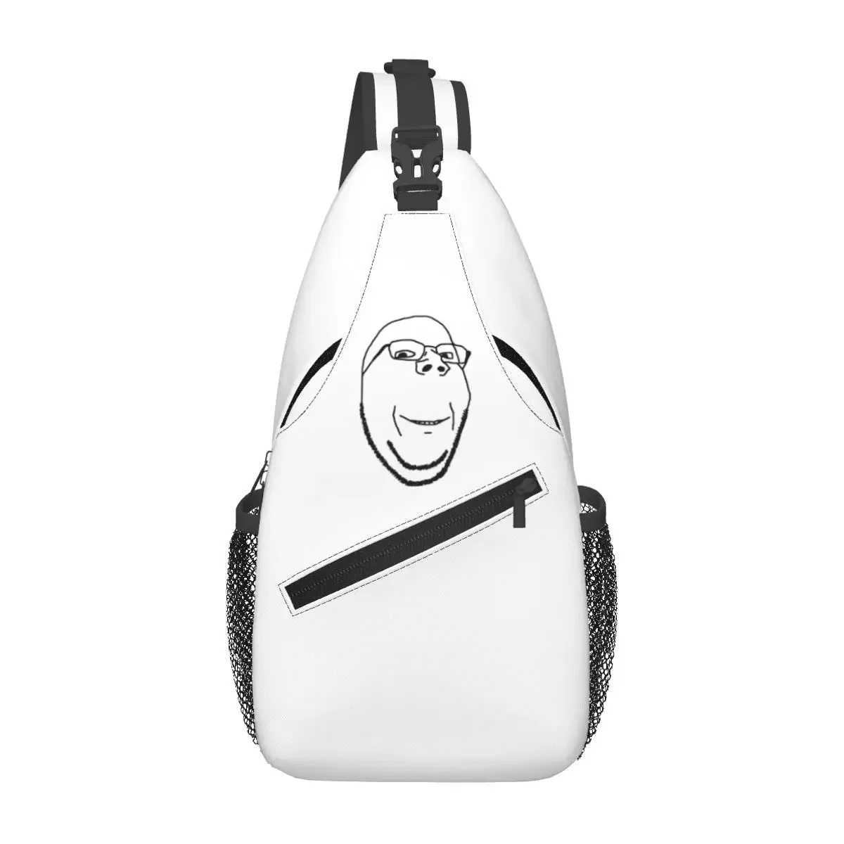 Smiling Wholesome Wojak Soyjak Chest Bag Men Sling Crossbody Backpack Chest Bag Travel Hiking Daypack Shoulder Bag