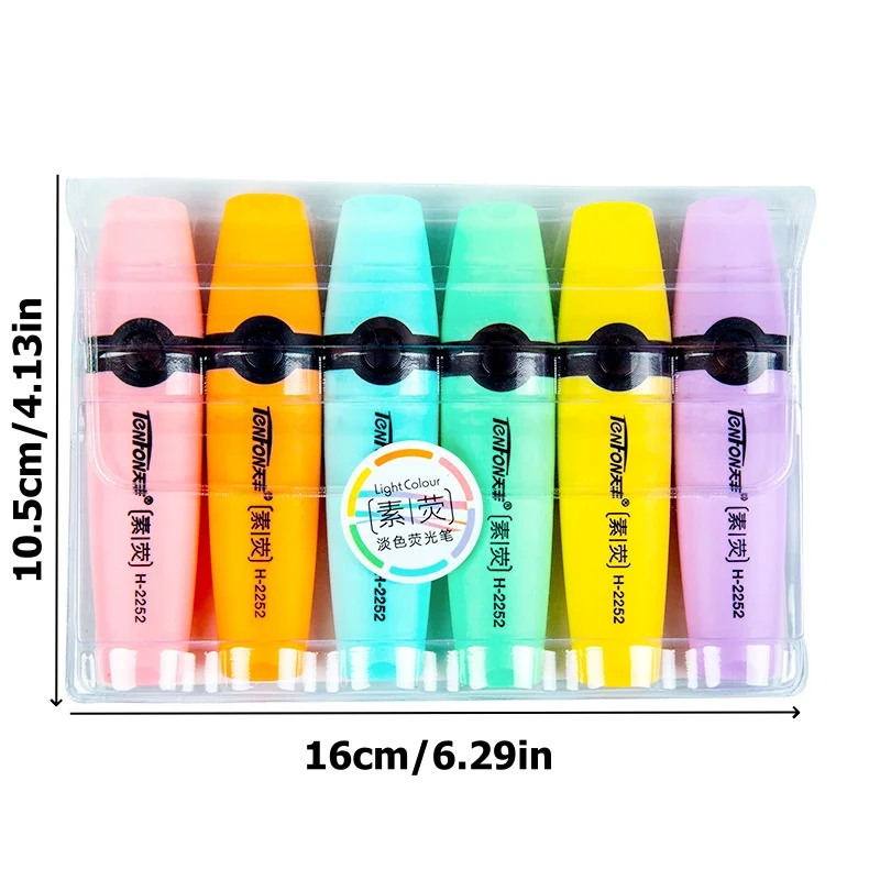 6Pcs/set Highlighter Pastel Colors Chisel Tip Marker Pen Flat Single Head Light Color Oblique Drawing Fluorescent Pen Markers