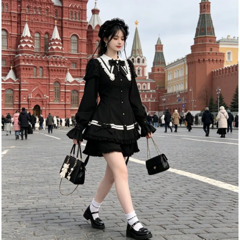 

Lolita Suit Original Mass-production Gothic Collar Long Sleeve Dress and Shorts Set Spring Autumn Ladies Two Piece Set Outfits
