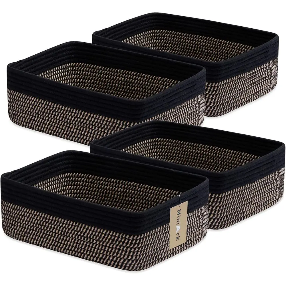 

Set of 4 Large Woven Storage Baskets, 15x11x5.1, Black and Brown, Ideal for Home Organization