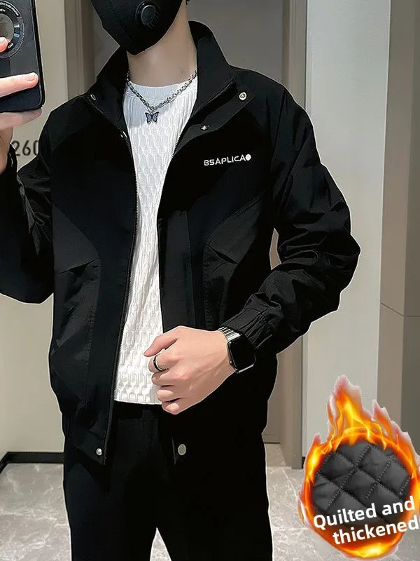 

Trendy Embroidered Cotton Workwear Jaet Men's Casual Autumn Winter Faionable Street Sle Loose Fit Long Sve Zipper