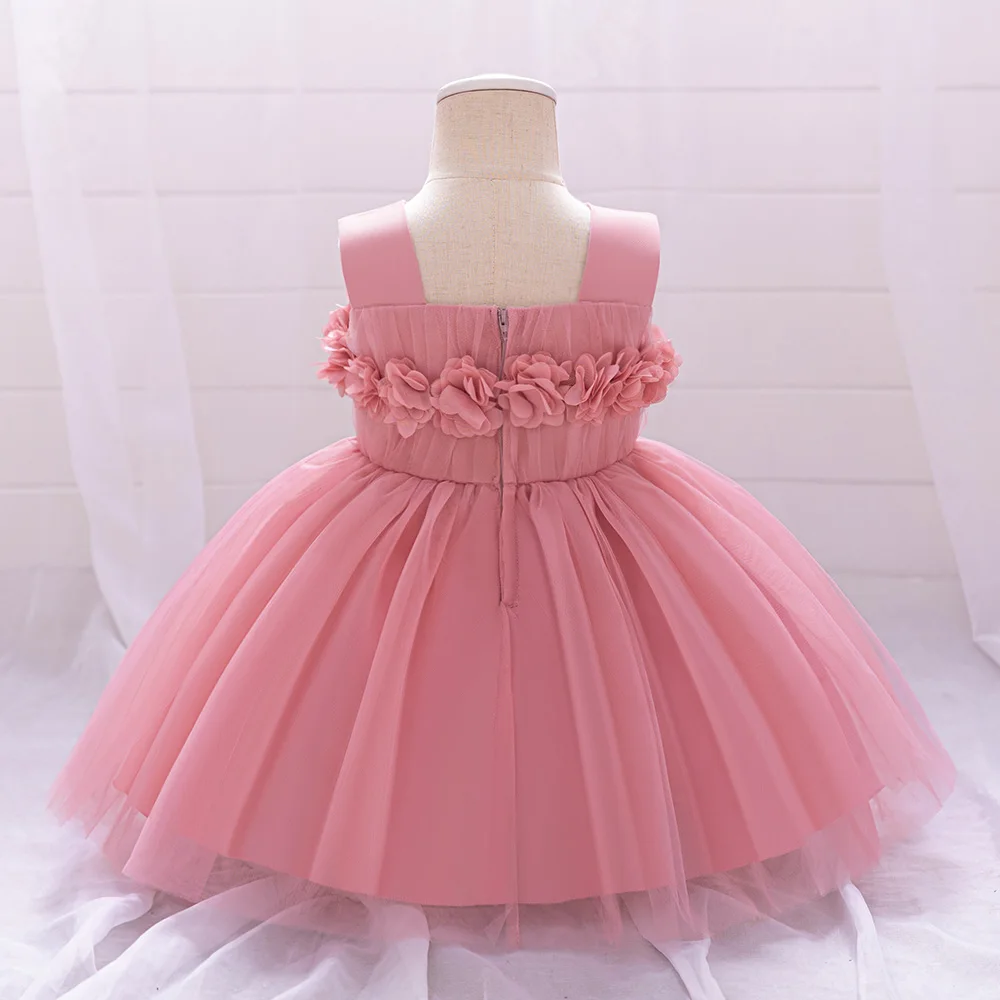 Toddler Baby Floral Suspender Princess Dress Infant Tulle 1st Birthday Baptism Party Prom Gown Pink Wedding Evening Girl Costume