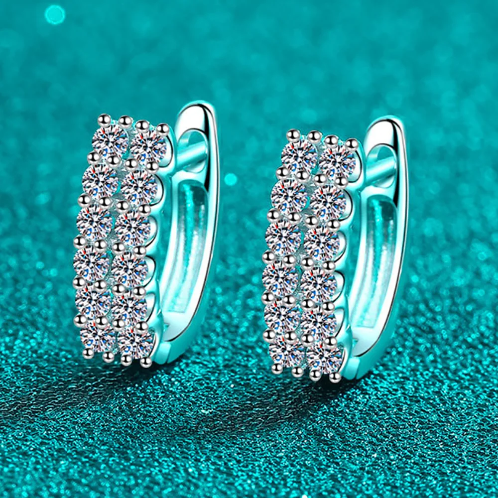 Serenty Day-pendientes de aro de moissanita para mujer, Color 0,72 cttw D, 2mm, plata S925, chapado en oreja, oro blanco de 18K, joyería fina