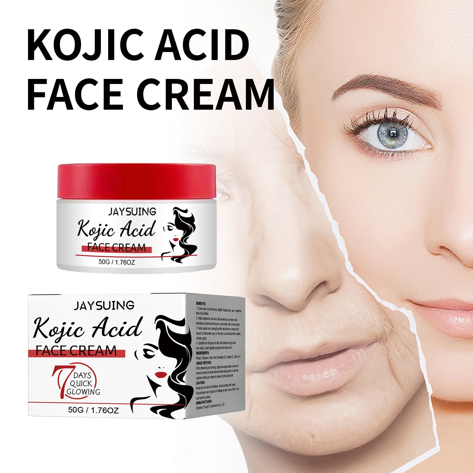 Kójico crema ácida para aligerar las manchas, repara la cara oscura, blanqueamiento, brillo, antiarrugas, crema facial delicada