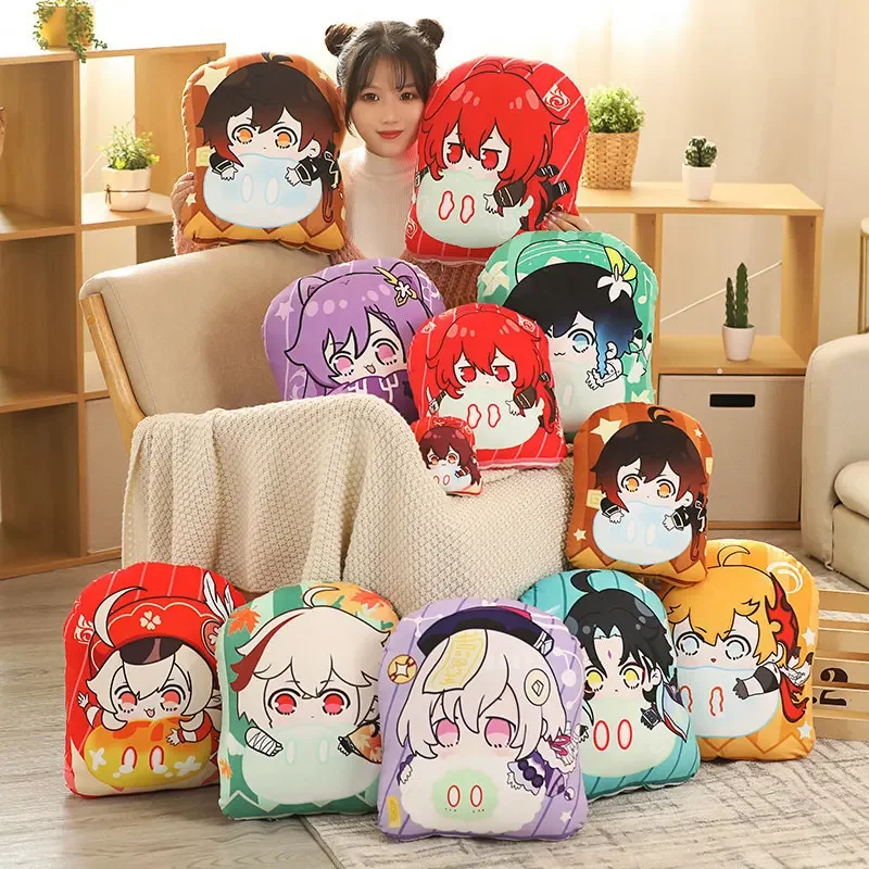 

15cm New Anime Game Genshin Impact Diluc Amber Peripheral Soft Plush Stuffed Kawaii Schoolbag Decoration Birthday Presents Kids