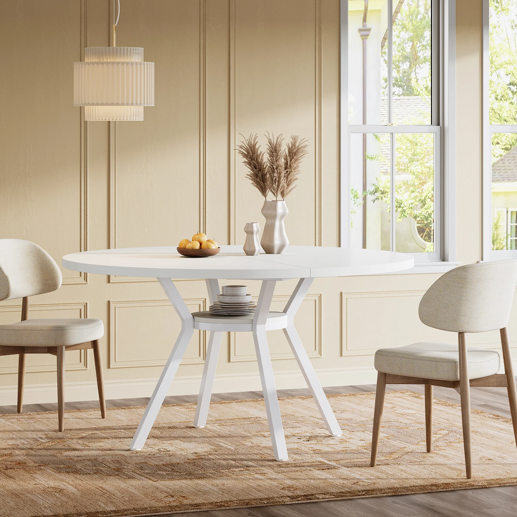 LITTLE TREE Ronde Eettafel, Keukentafels voor 6-8 Personen, Moderne Stijl voor Eetkamer Keuken Café (Alleen Tafel)