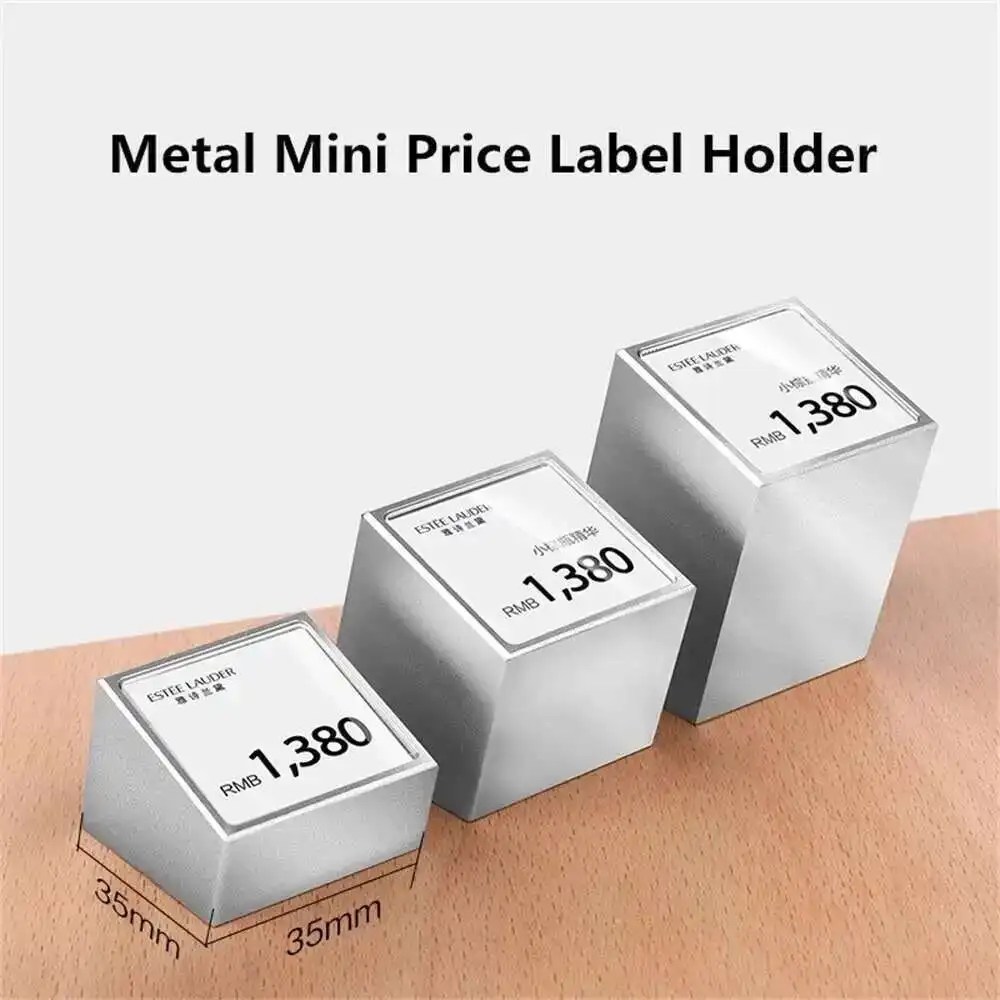 Mini Sign Display Holder Metal Wood Acrylic Price Name Card Tag Label Retail Store Counter Top Shelf Stand Case
