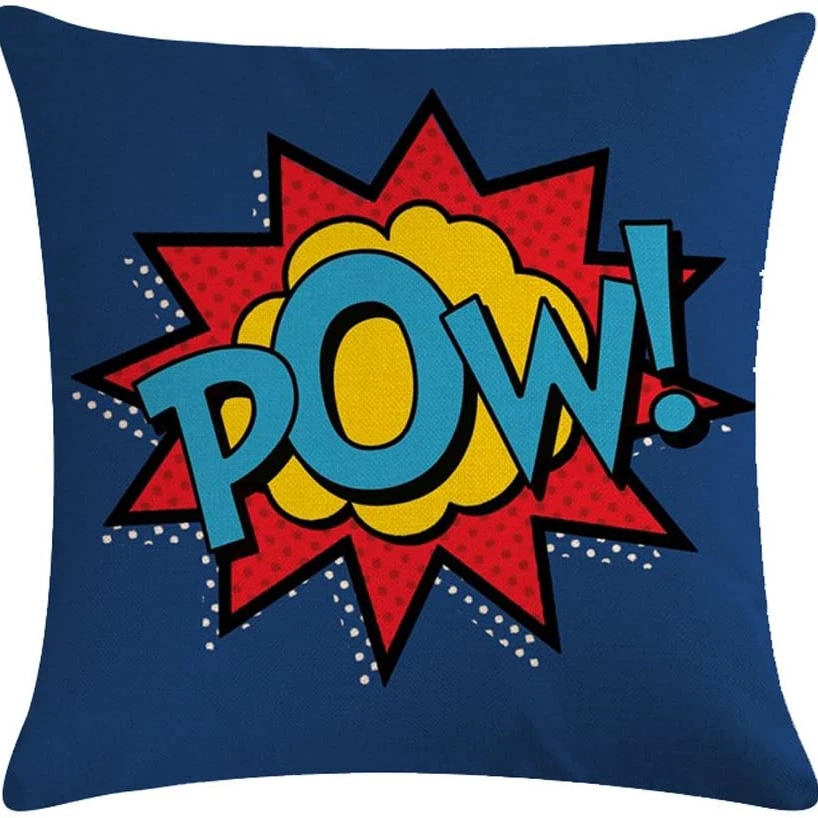 Super ForeThrow-Juste de coussin pour chambre de garçon, taie d\'oreiller, lettre colorée, bande dessinée, décor esthétique