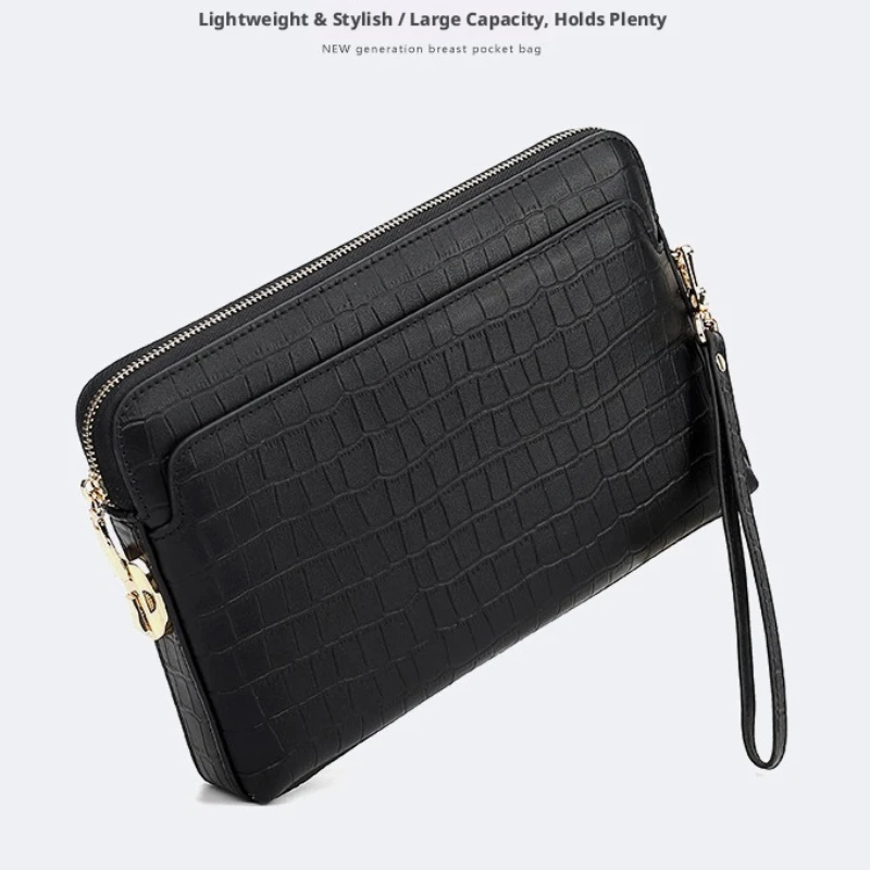 New high-end genuine leather men's bag business anti-theft password lock men's wallet crocodile pattern cowhide men's handbag.