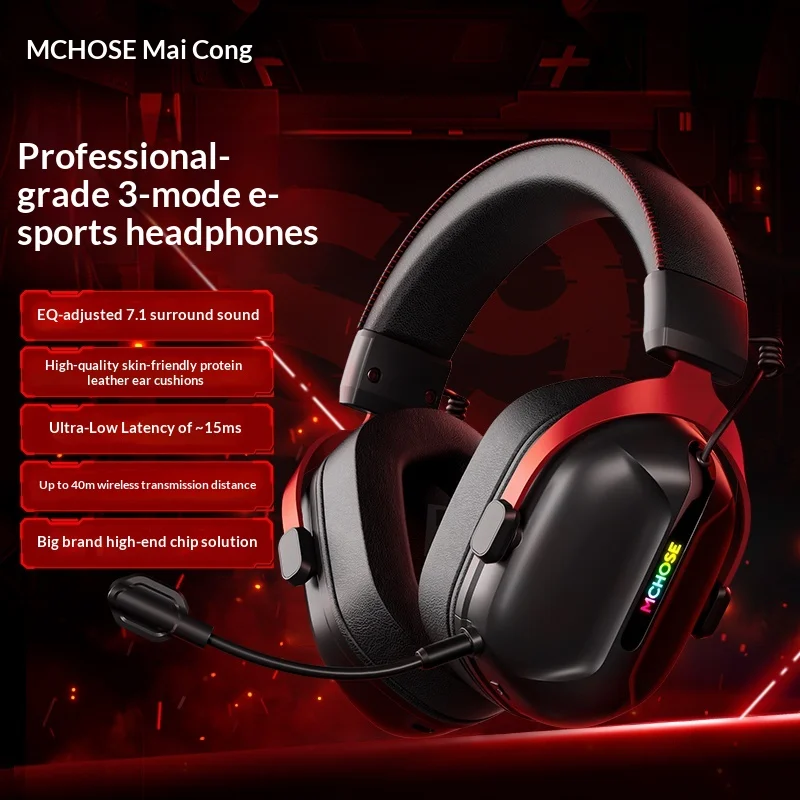 MCHOSE S9 Headset Gaming Headphones Wired Bluetooth Computer USB Wireless With Microphone Triangle Mode Three Simulation