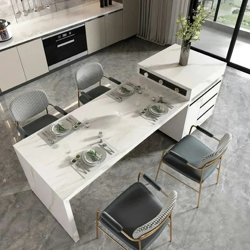 Slate retractable island table integrated open kitchen home simple modern