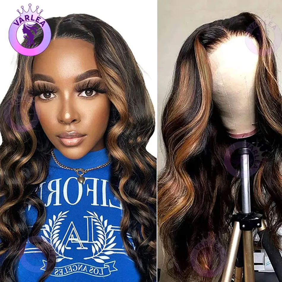 

1B30 Ombre Body Wave 13x6 Hd Lace Frontal Wig 100% Human Hair Pre Plucked 13x4 Lace Front Wig Highlight Black Brown Colored Wigs