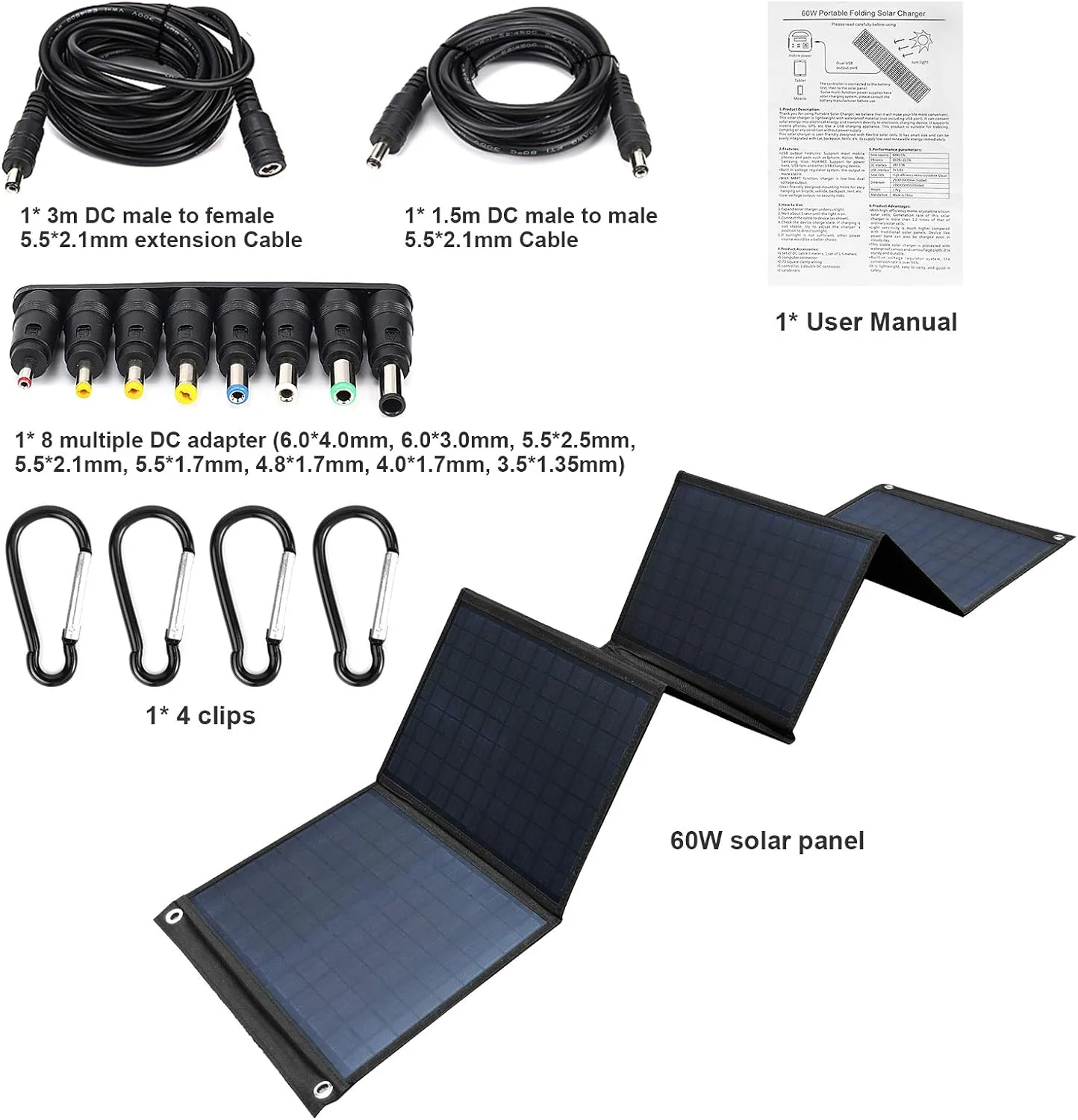 The two handle brackets contain waterproof 60W foldable solar panels view 5