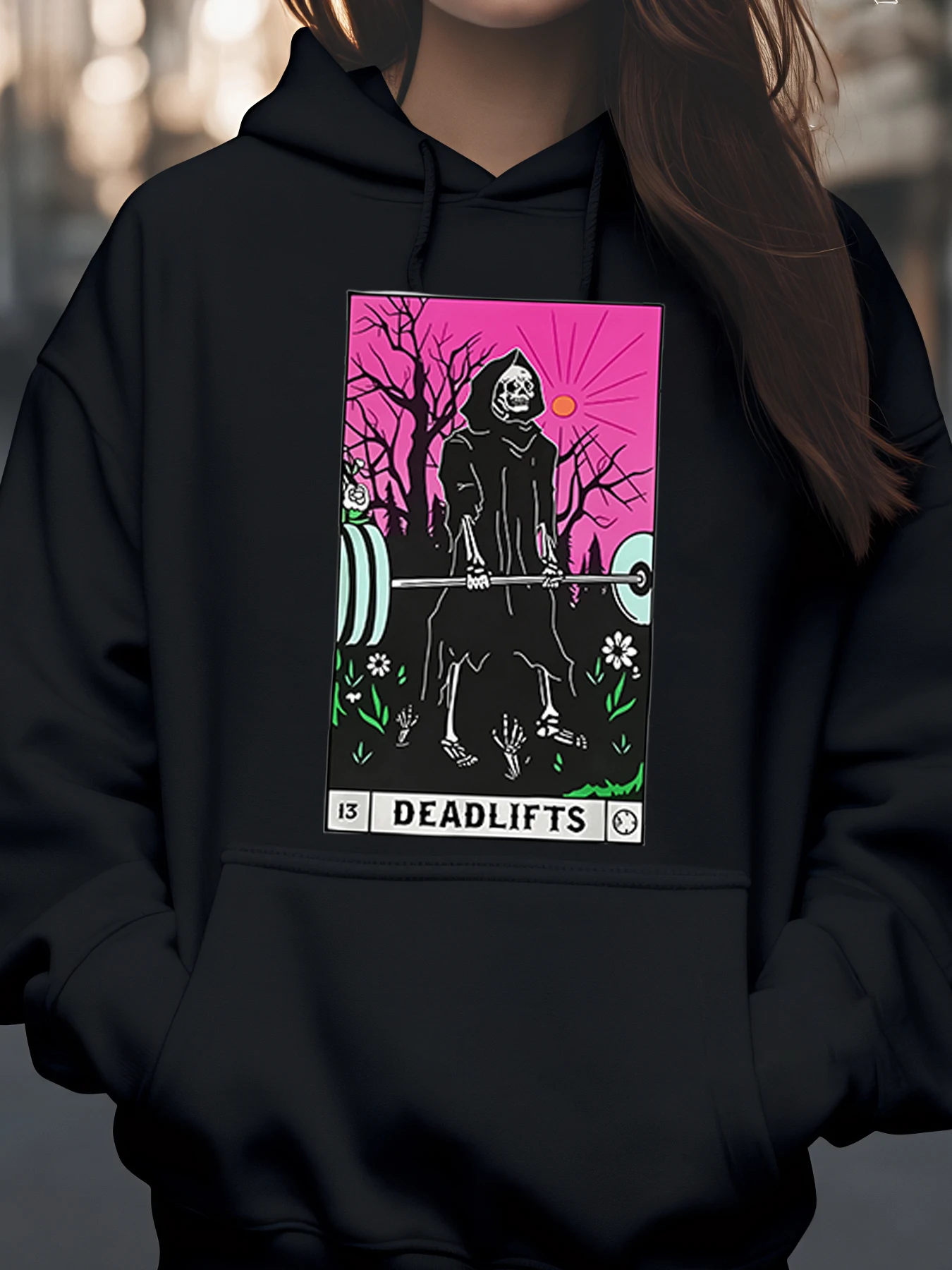 

Толстовка с принтом скелета Таро для становой тяги, женская повседневная одежда для фитнеса и тренировок на Хэллоуин